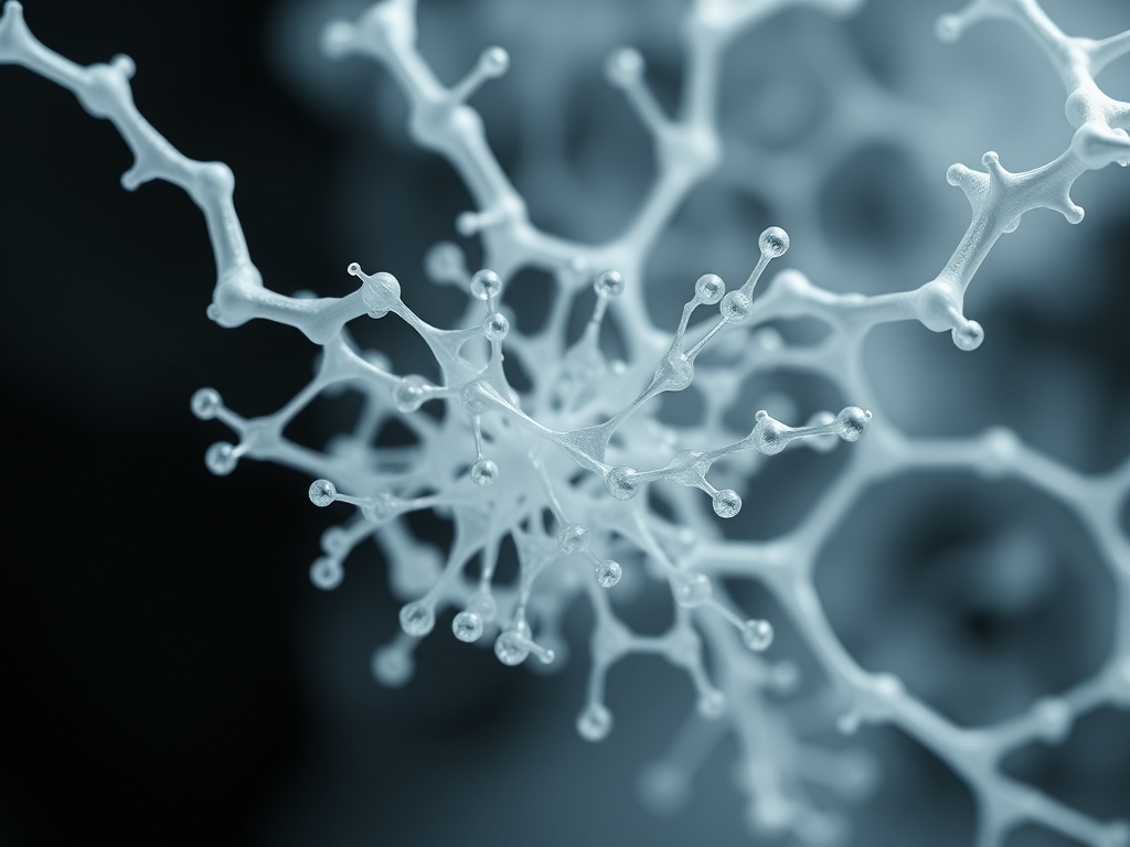 Изображение абстрактной структуры молекул с узорами белого цвета на темном фоне.